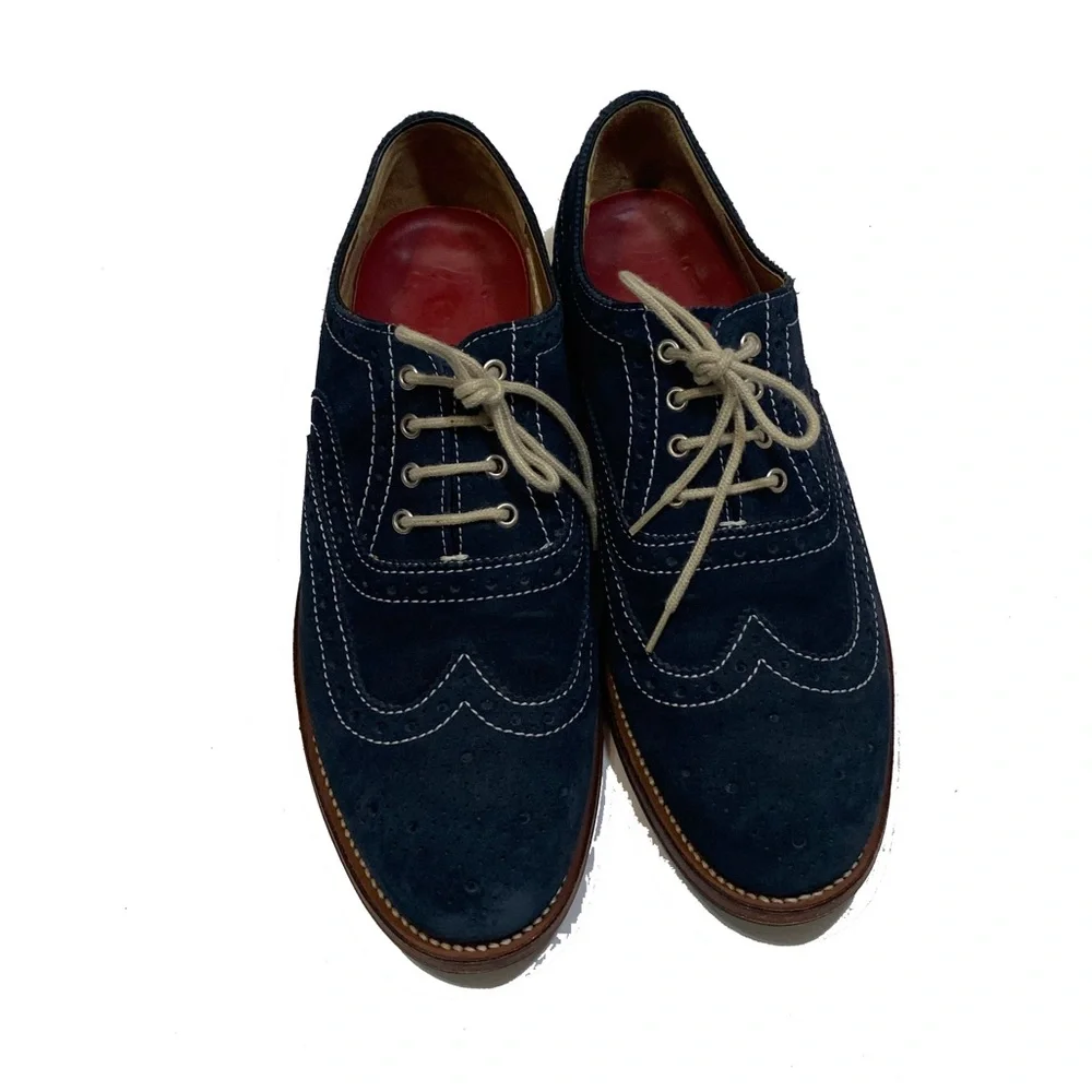 9 / Grenson men's navy blue suede wingtip oxford brogues shoes